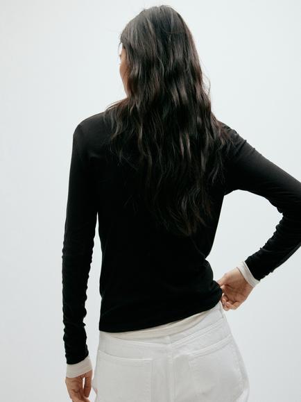 Mango Slim Fit Crew Neck Top, Black - view 2, Black