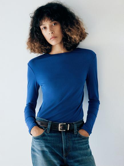 Mango Slim Fit Crew Neck Top, Blue, Blue