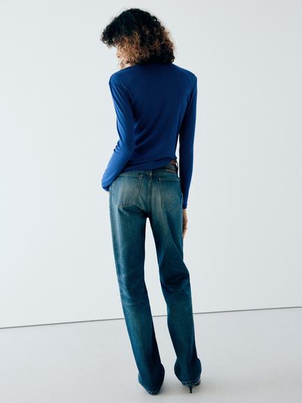 Mango Slim Fit Crew Neck Top, Blue - view 2, Blue
