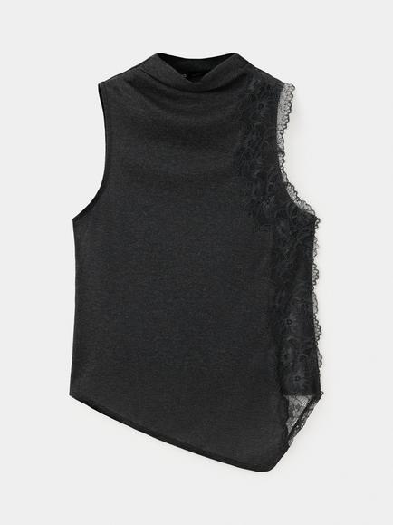 Mango High Neck Lace Detail Sleeveless Top, Anthracite, Anthracite