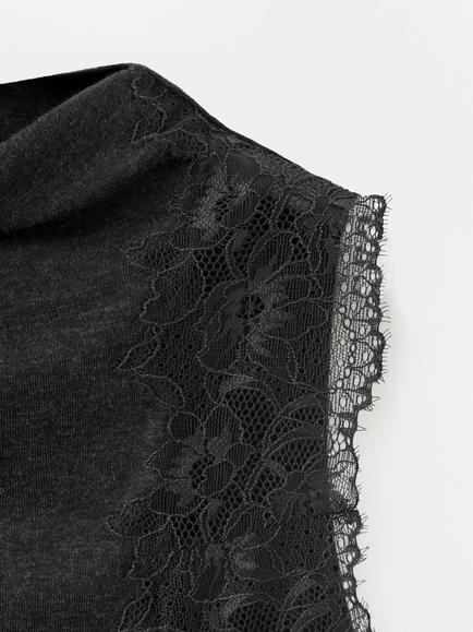 Mango High Neck Lace Detail Sleeveless Top, Anthracite - view 2, Anthracite
