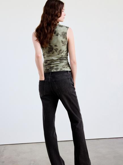 Mango Draped Cowl Neck Ruched Printed Top, Green - view 2, Green