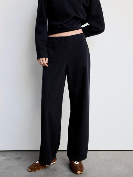 Mango Mid Rise Wide Leg Trousers, Navy, Navy
