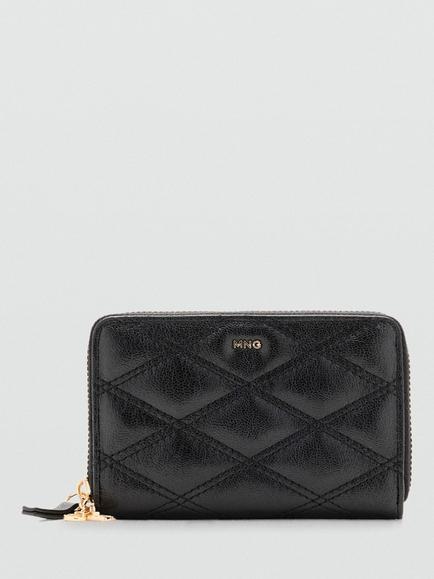 Mango Quilted Wallet, Black