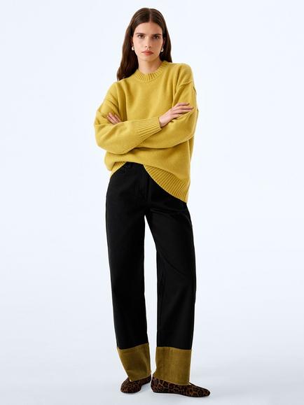 OMNES Clementine Pure Wool Crew Neck Jumper, Chartreuse, Chartreuse