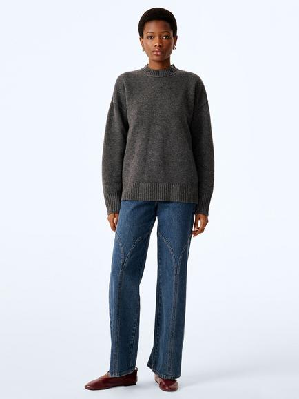 OMNES Clementine Pure Wool Crew Neck Jumper, Charcoal, Charcoal