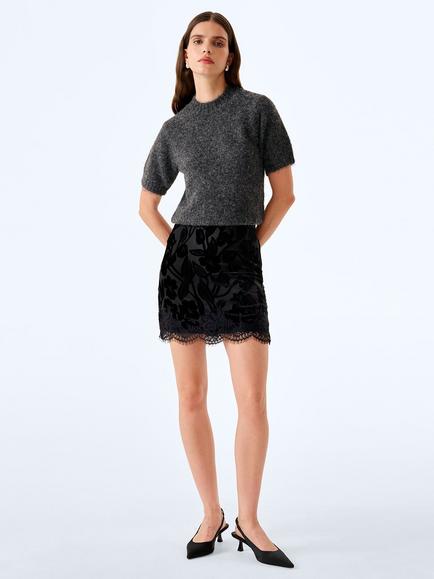 OMNES Lexi Cropped Short Sleeve Jumper, Charcoal, Charcoal