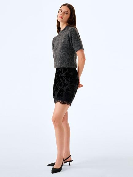 OMNES Lexi Cropped Short Sleeve Jumper, Charcoal - view 2, Charcoal
