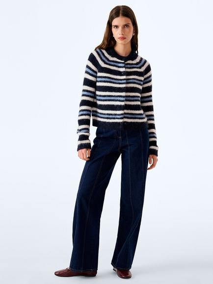 OMNES Cosmo Wool Blend Cardigan, Navy/Cream/Blue, Navy/Cream/Blue