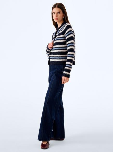 OMNES Cosmo Wool Blend Cardigan, Navy/Cream/Blue - view 2, Navy/Cream/Blue