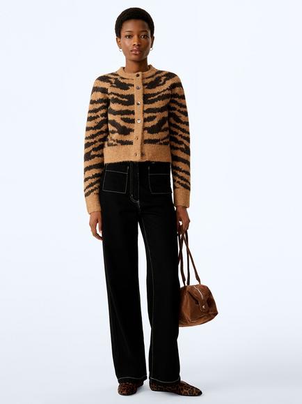OMNES August Cardigan, Brown Zebra Print, Brown Zebra Print