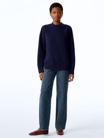 OMNES Clementine Pure Wool Crew Neck Jumper, Navy, Navy