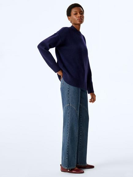 OMNES Clementine Pure Wool Crew Neck Jumper, Navy - view 2, Navy
