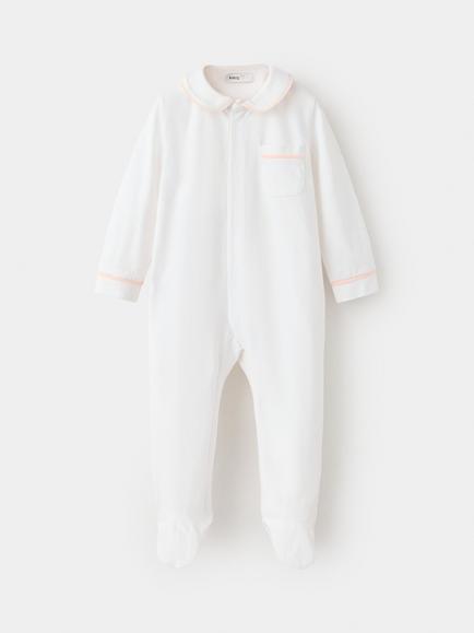 Mango Baby Collared Long Sleeve Sleepsuit, Pink/White, Pink/White