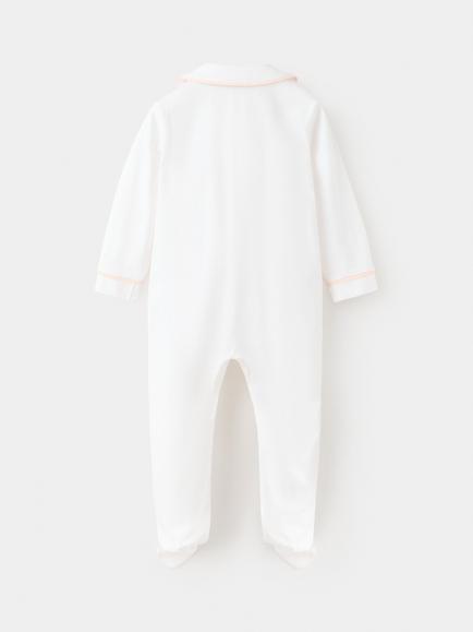 Mango Baby Collared Long Sleeve Sleepsuit, Pink/White - view 2, Pink/White
