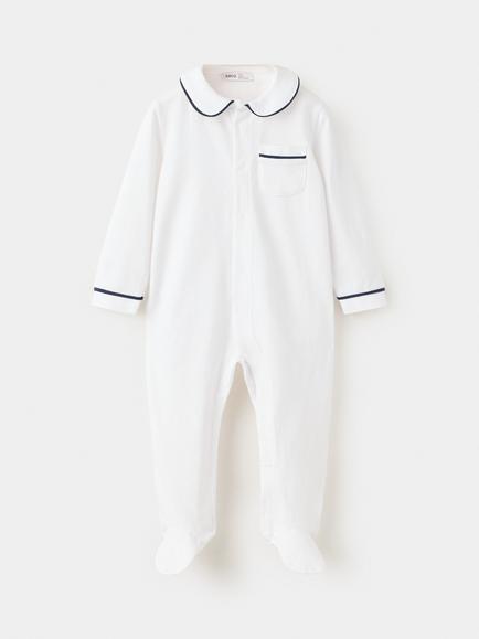 Mango Baby Collared Long Sleeve Sleepsuit, Navy/White, Navy/White