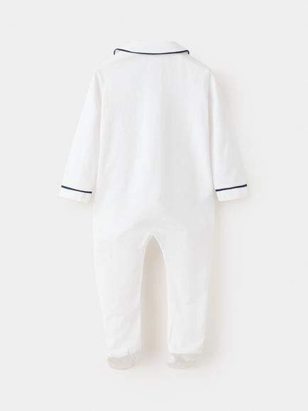 Mango Baby Collared Long Sleeve Sleepsuit, Navy/White - view 2, Navy/White