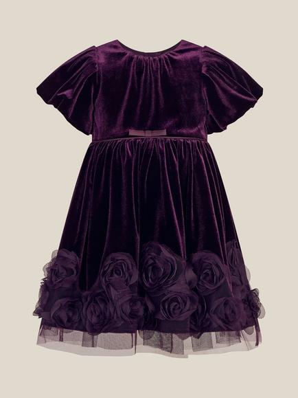 Monsoon Baby Adelyn Rose Appliqué Velvet Party Dress, Purple, Purple