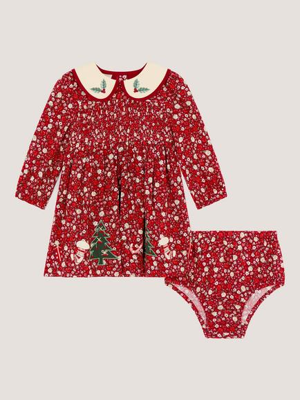 Monsoon Baby Ditsy Floral Christmas Dress & Bloomers Set, Pink, Pink