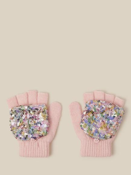 Monsoon Kids' Sequin Fingerless Gloves, Pink, Pink