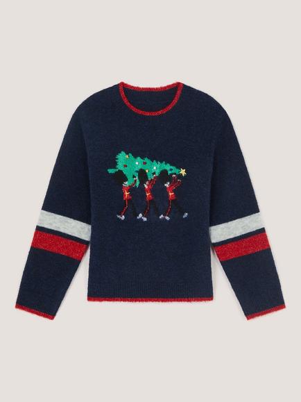 Monsoon Kids' London Guard Knit Christmas Jumper, Navy - view 2, Navy