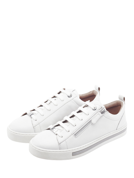 Moda in Pelle Federika Leather Lace Up Trainers, White - view 2, White