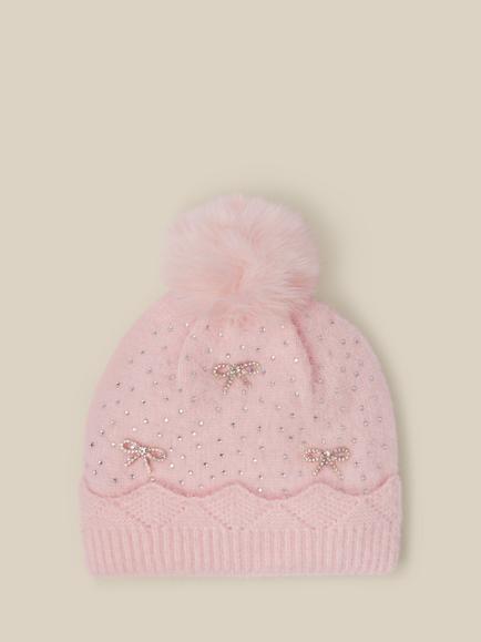 Monsoon Kids' Sparkle Bow Beanie Hat, Pink, Pink