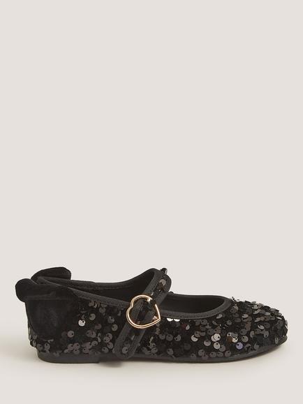 Monsoon Kids' Sequin Mary Jane Ballet Flat Shoes, Black, Black
