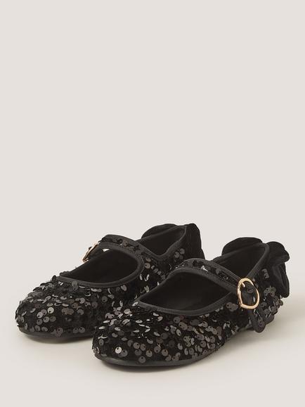 Monsoon Kids' Sequin Mary Jane Ballet Flat Shoes, Black - view 2, Black