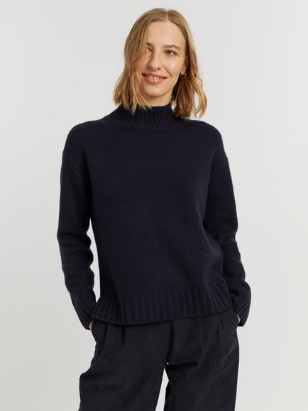 Chinti & Parker Pure Cashmere Funnel Neck Jumper, Navy