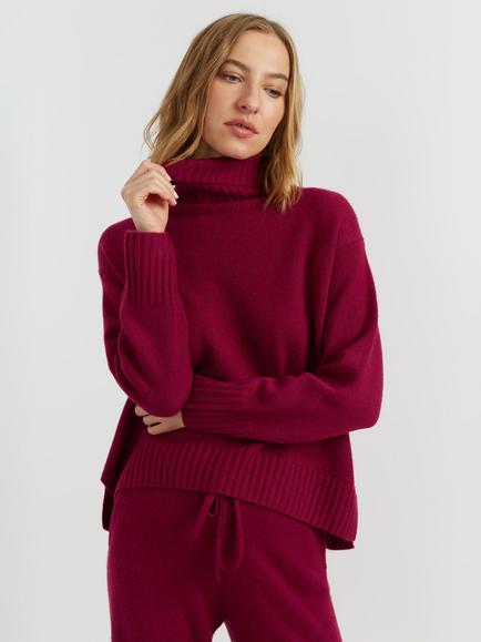 Chinti & Parker Pure Cashmere Roll Neck Jumper, Cherry, Cherry