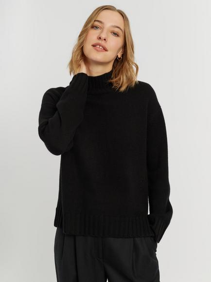 Chinti & Parker Pure Cashmere Funnel Neck Jumper, Black