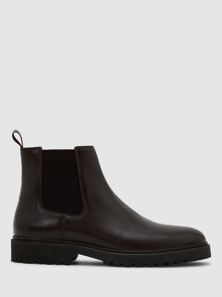 Reiss Milton Leather Chelsea Boots, Dark Brown, Dark Brown