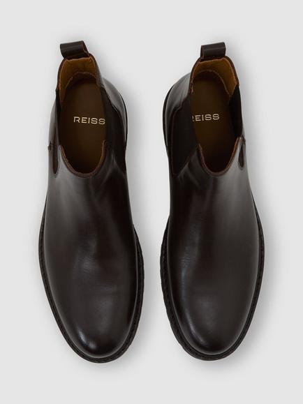 Reiss Milton Leather Chelsea Boots, Dark Brown - view 2, Dark Brown