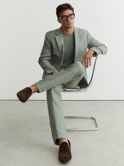 Reiss Atlantic Straight Fit Linen Trousers, Sage - view 2, Sage