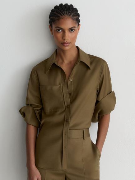 Reiss Adie Wool Rich Shirt, Khaki Green, Khaki Green