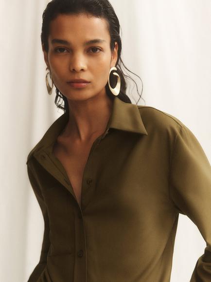 Reiss Adie Wool Rich Shirt, Khaki Green - view 2, Khaki Green