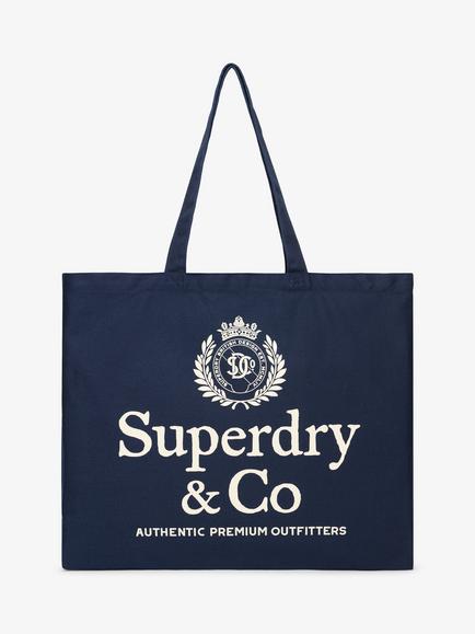 Superdry Cotton Tote Bag, Navy/Off White