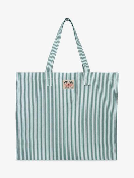 Superdry Oxford Stripe Tote Bag, Peppermint Chalk, Peppermint Chalk