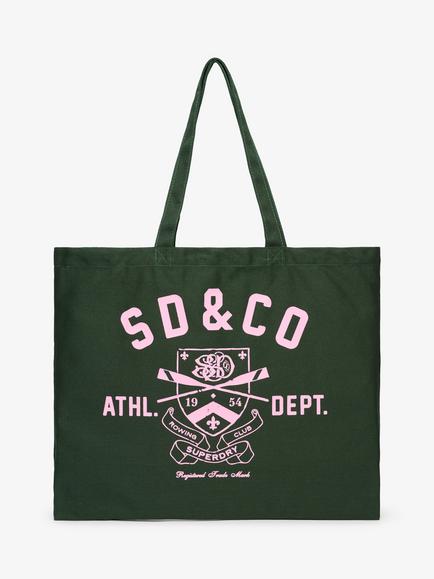Superdry Cotton Tote Bag, Green/Lilac Pink, Green/Lilac Pink
