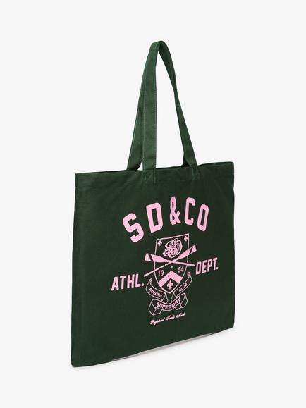 Superdry Cotton Tote Bag, Green/Lilac Pink - view 2, Green/Lilac Pink