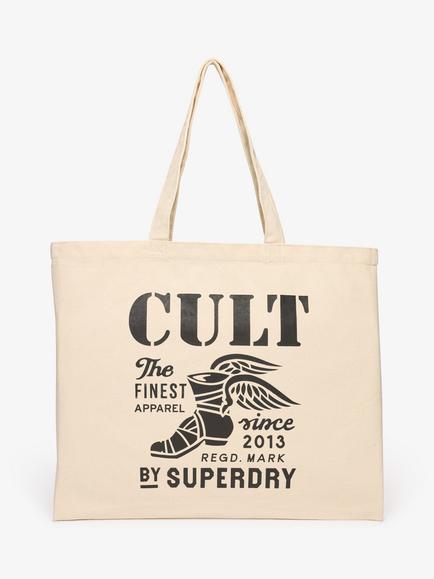 Superdry Cult Cotton Tote Bag, Natural Brown/Black, Natural Brown/Black
