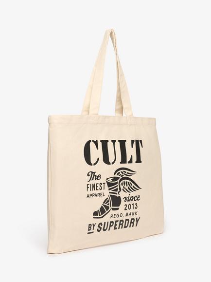 Superdry Cult Cotton Tote Bag, Natural Brown/Black - view 2, Natural Brown/Black