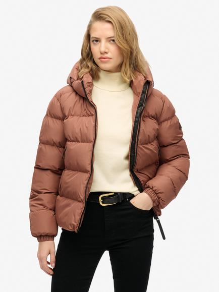 Superdry Hooded Sports Puffer Jacket, Nutmeg Spice Brown