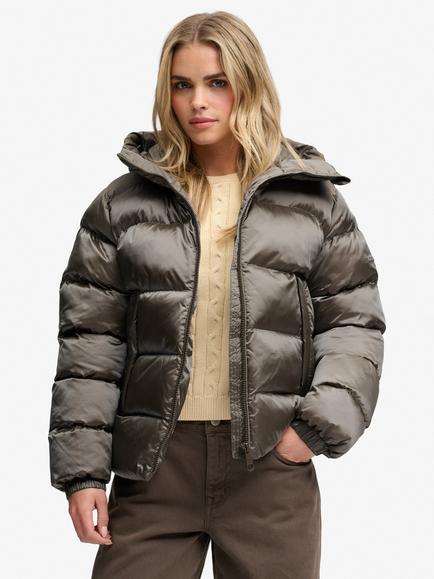 Superdry Hooded Shine Puffer Jacket, Deep Khaki Green
