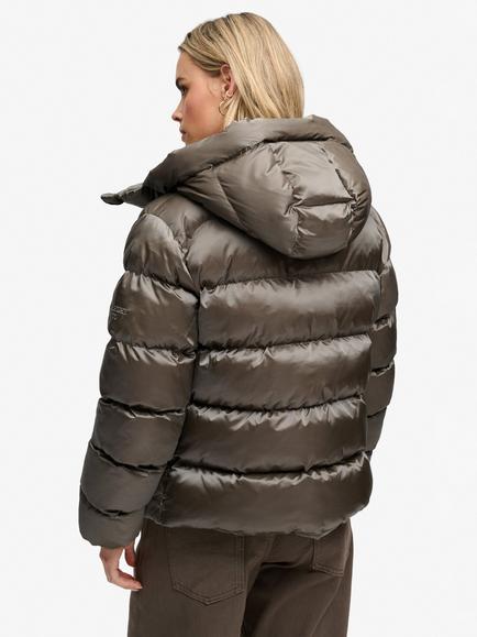 Superdry Hooded Shine Puffer Jacket - view 2, Deep Khaki Green
