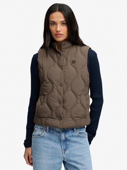 Superdry Onion Quilt Crinkle Snap Gilet, Deep Khaki Green, Deep Khaki Green