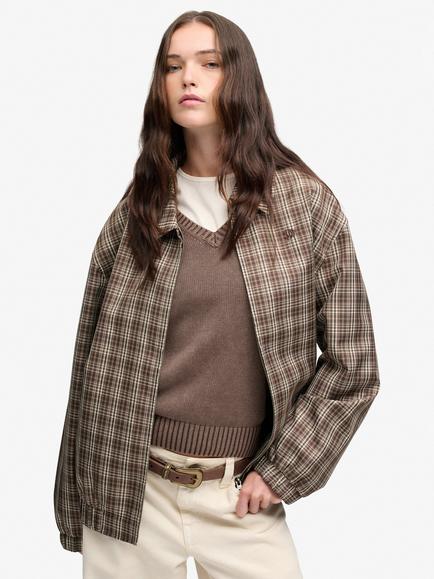 Superdry Check Oversized Bomber Jacket, Chestnut Brown, Chestnut Brown