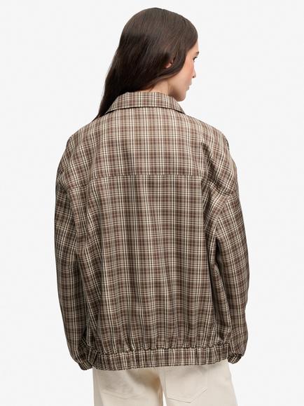 Superdry Check Oversized Bomber Jacket, Chestnut Brown - view 2, Chestnut Brown