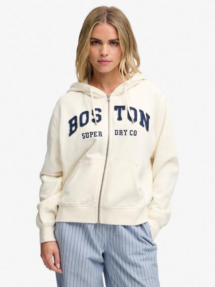 Superdry Athletic Essential Relaxed Crop Zip Through Hoodie, Bone Off White